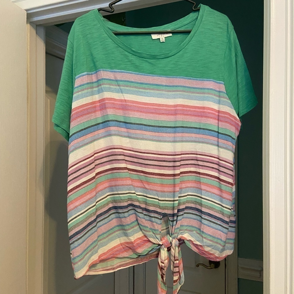 Umgee Mint Green Multi-Stripe Tie-Front Top